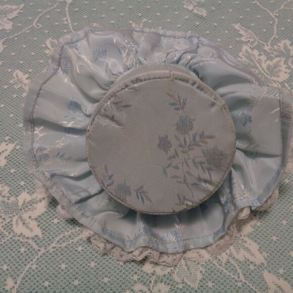 VINTAGE GLASS BUTTERFUL DISH & BLUE SATIN PIN CUSHIN - Picture 11 of 16